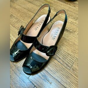 Anyi Lu Tulip Black Patent/Croc Heels